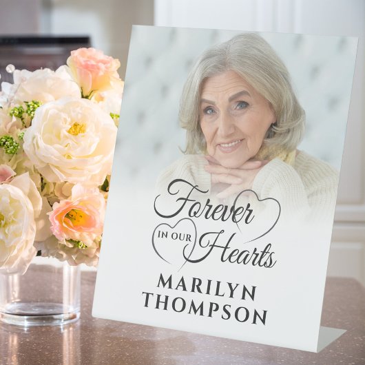 Begrafenisfoto voor altijd in ons hart reclamebord met voetstuk
