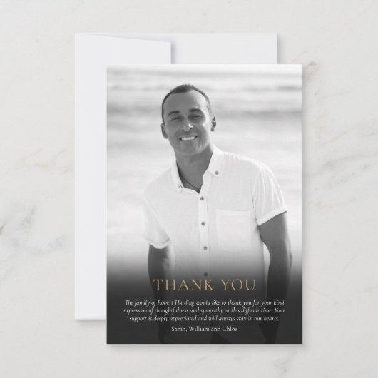 Begrafenisfoto zwart-wit elegant groen bedankkaart (Voorkant)