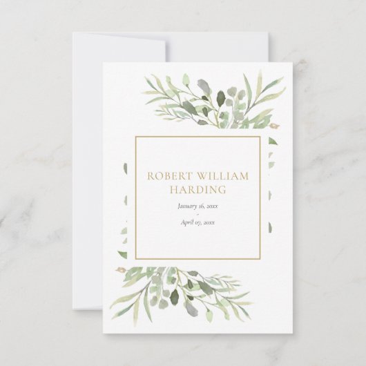 Begrafenisfoto zwart-wit elegant groen bedankkaart (Achterkant)