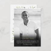 Begrafenisfoto zwart-wit elegant groen bedankkaart (Voorkant / Achterkant)