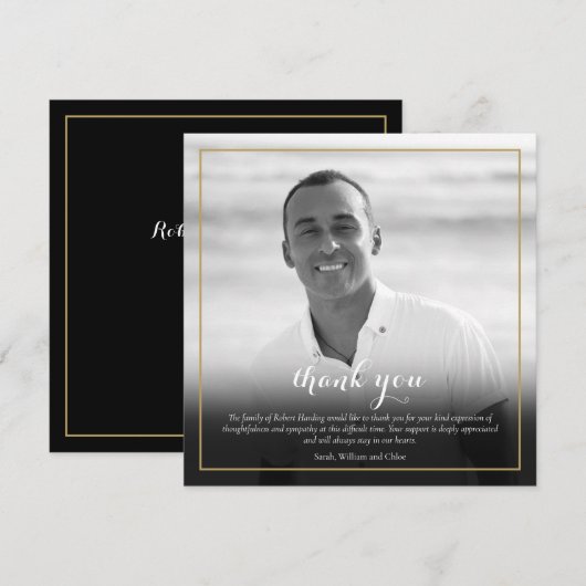 Begrafenisfoto Zwart-wit Elegant Square Bedankkaart (Voorkant / Achterkant)