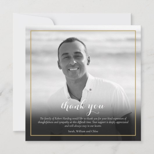 Begrafenisfoto Zwart-wit Elegant Square Bedankkaart (Voorkant)