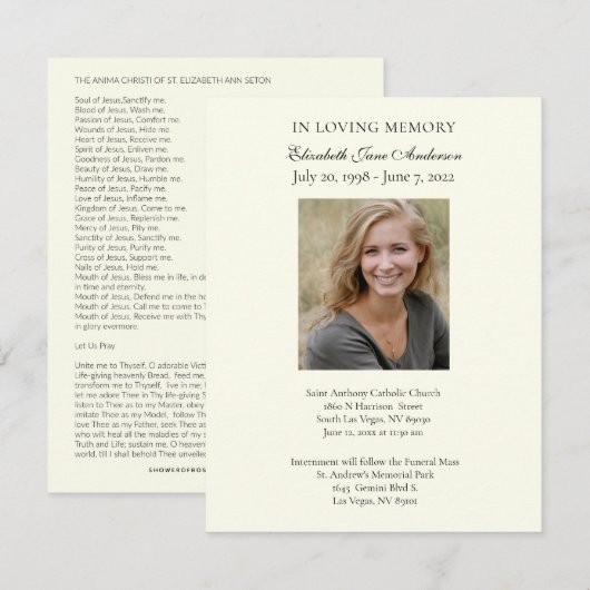 Begrafenisfotogebed religieus katholiek kaart (Voorkant / Achterkant)