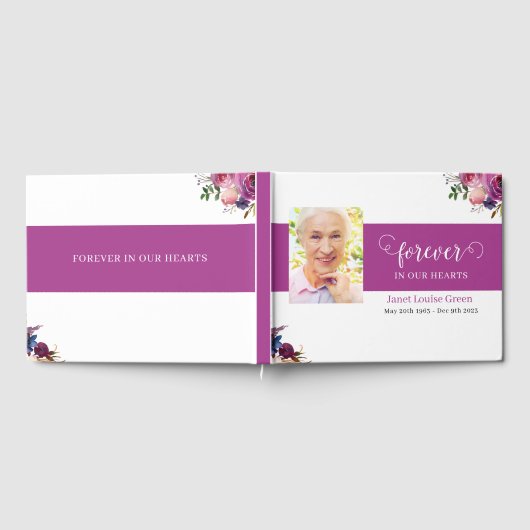 Begrafenisgastenboek met Paarse Waterverf bloemen Gastenboek (Volledig)