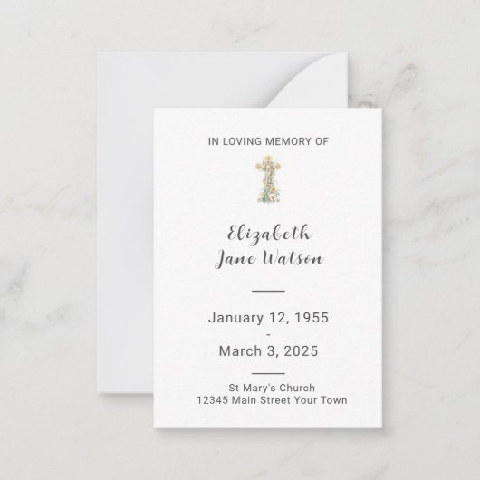 Begrafenisgebed Kaart Bloemenkruis Notitiekaartje (Voorkant)