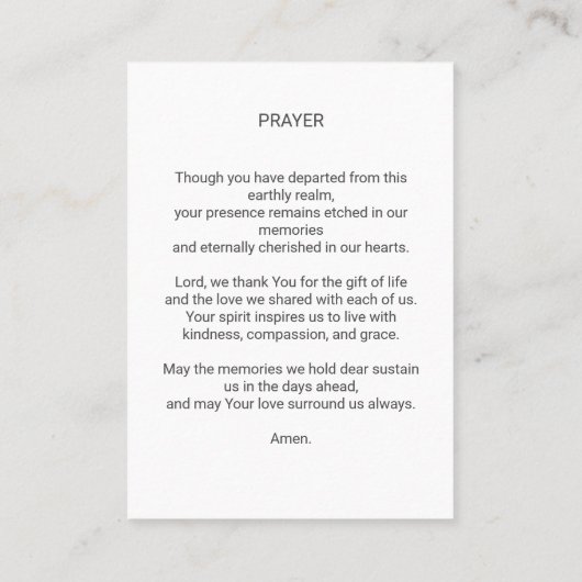 Begrafenisgebed Kaart Bloemenkruis Visitekaartje (Achterkant)