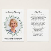 Begrafenisgebed Kaart Foto Sympathy Memorial (Voorkant /achterkant)