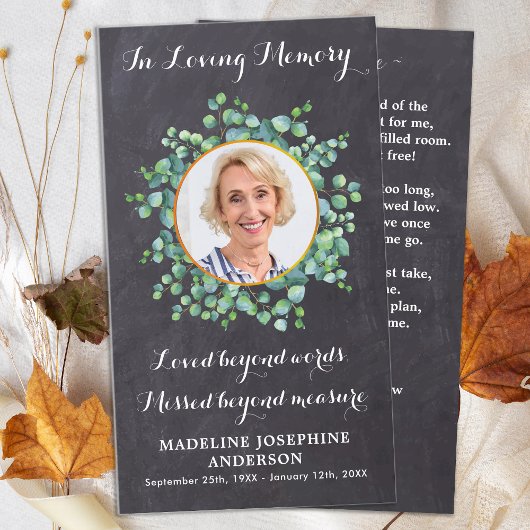 Begrafenisgebed Kaart Rustiek Elegant Groen Contactkaartje