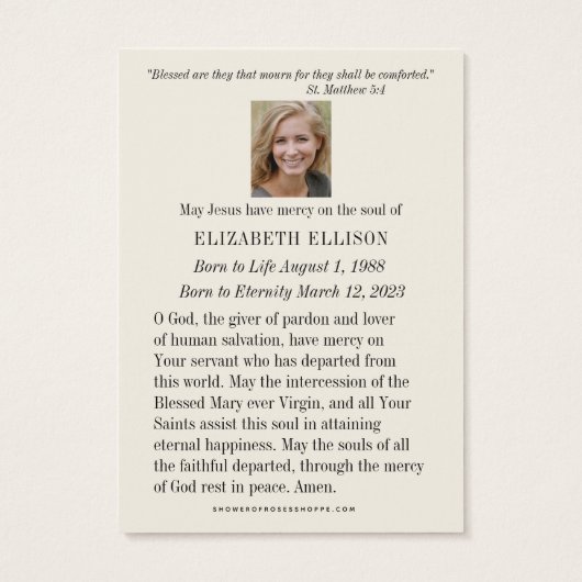 Begrafenisgebed Maagd Maria Kaarten Visitekaartje (Achterkant)