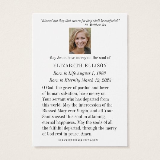 Begrafenisgebed St. Therese Visitekaartje (Achterkant)