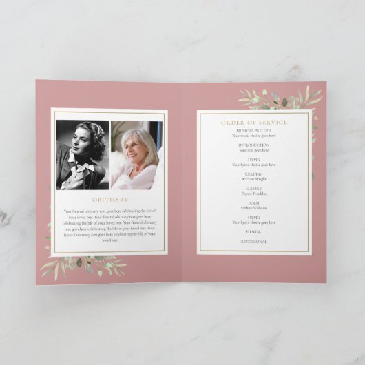 Begrafenisgedenkteken Geplooide Orde van Dienst Programma (Binnen)