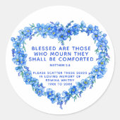 Begrafenisgeschenk blauwe krans scatter zaad ronde sticker (Voorkant)