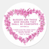 Begrafenisgeschenk roze krans scatter zaad ronde sticker (Voorkant)