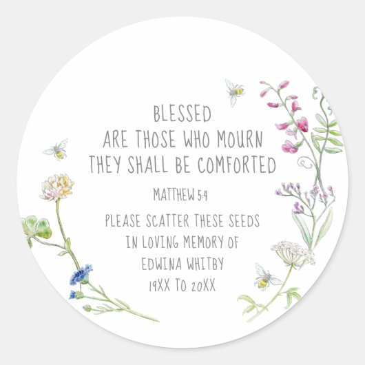 Begrafenisgeschenk wildflower scatter zaad ronde sticker (Voorkant)