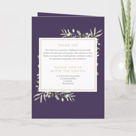 Begrafenisgroen Memorial Order Of Service Vouw Programma (Achterkant)