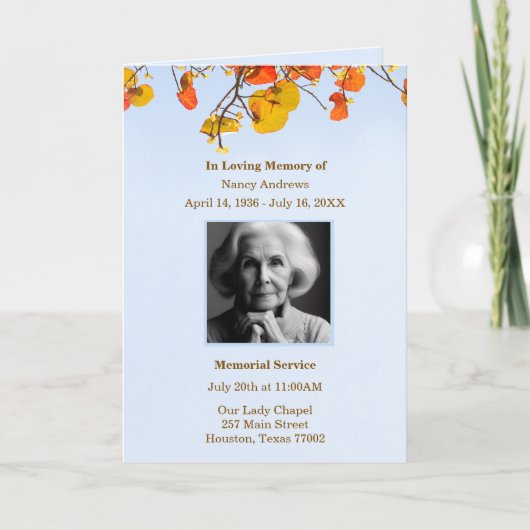 Begrafenisherdenking Orde van Dienst Tribute Programma (Voorkant)