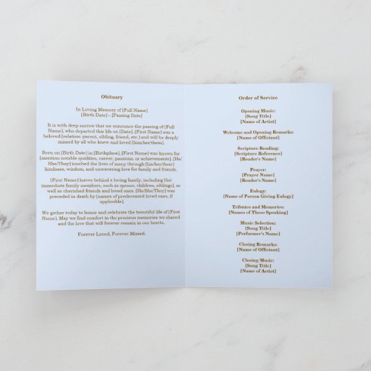 Begrafenisherdenking Orde van Dienst Tribute Programma (Binnen)