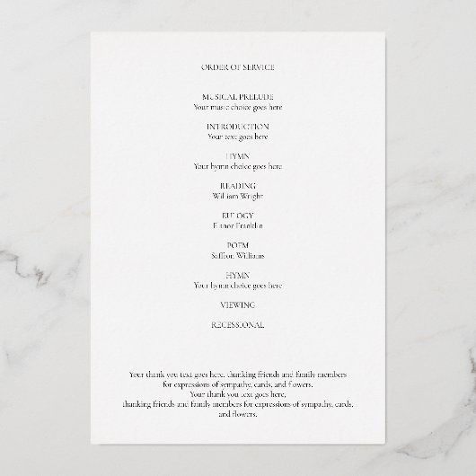 begrafenisherdenking van het programma voor de gou (Achterkant)