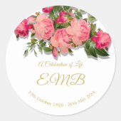 begrafenisherdenkingsfeest van het leven Rozen Ronde Sticker (Voorkant)