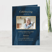 Begrafenisherdenkingsprogramma Blauw & Goud Kallig Kaart (Voorkant)