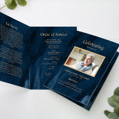 Begrafenisherdenkingsprogramma Blauw & Goud Kallig Kaart