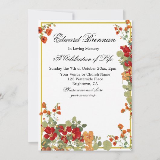 Begrafenismonument Bloemen Goud Viering Kaart (Achterkant)