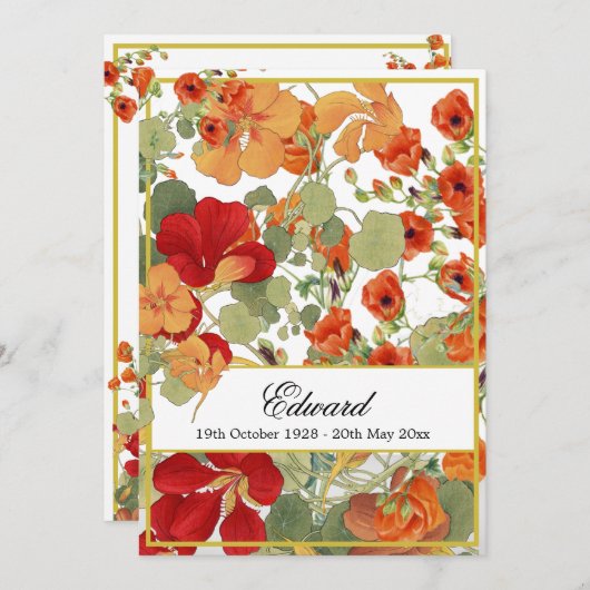 Begrafenismonument Bloemen Goud Viering Kaart (Voorkant / Achterkant)