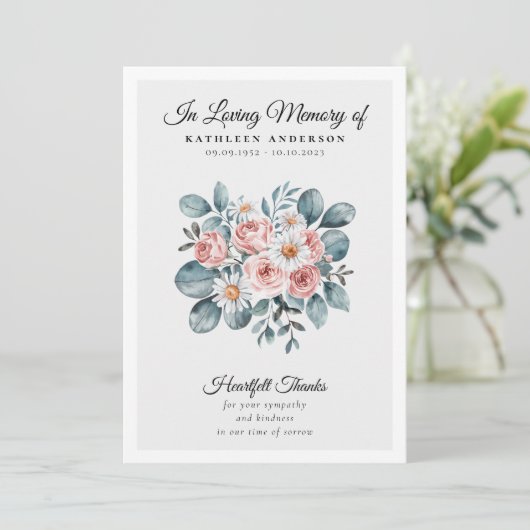 Begrafenismonument Boho Floral Bedankkaart (Staand voorkant)
