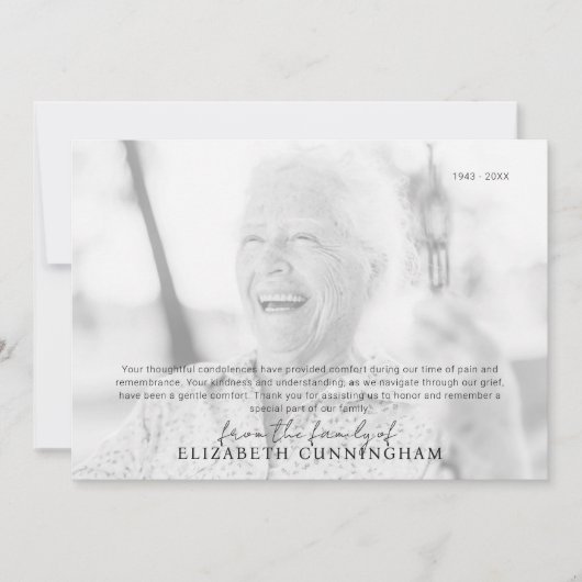Begrafenismonument Eenvoudige moderne foto Bedankkaart (Voorkant)