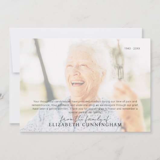 Begrafenismonument Eenvoudige moderne foto Bedankkaart (Voorkant)