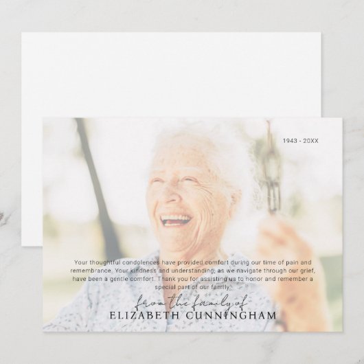 Begrafenismonument Eenvoudige moderne foto Bedankkaart (Voorkant / Achterkant)