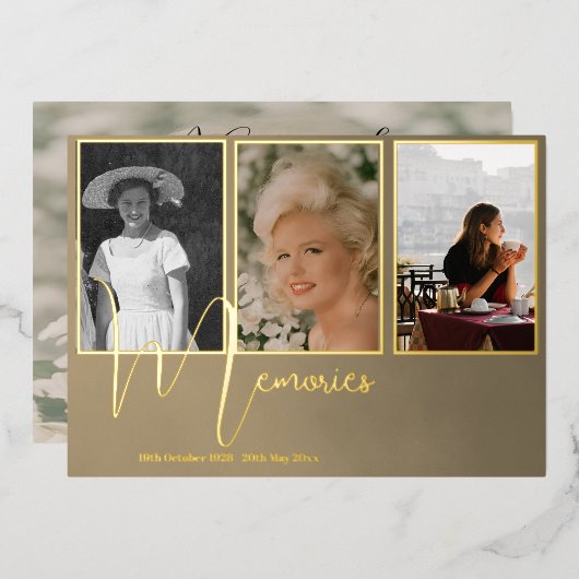 Begrafenismonument Elegant Modern 4 Foto Folie Uitnodiging (Voorkant / Achterkant)