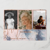 Begrafenismonument Elegante steen Modern 4 Foto Folie Uitnodiging (Voorkant)