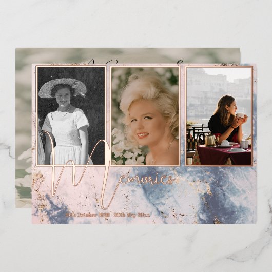 Begrafenismonument Elegante steen Modern 4 Foto Folie Uitnodiging (Voorkant / Achterkant)