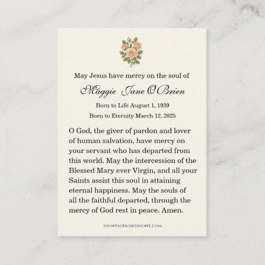 Begrafenismonument Iers Keltisch Kruis Jezus Maria Visitekaartje (Achterkant)