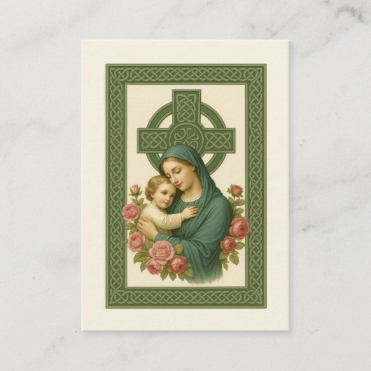 Begrafenismonument Iers Keltisch Kruis Maria Jezus Visitekaartje (Voorkant)