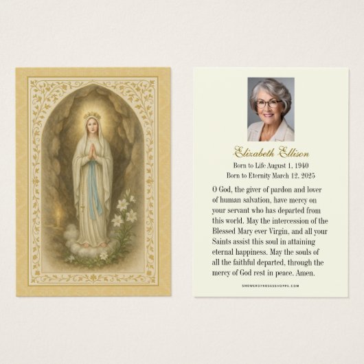 Begrafenismonument Mary Lourdes Gold  Visitekaartje (Voorkant /achterkant)