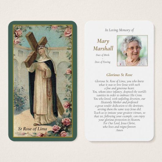 Begrafenismonument St Roos Prayer Sympathie Cards Visitekaartje (Voorkant /achterkant)