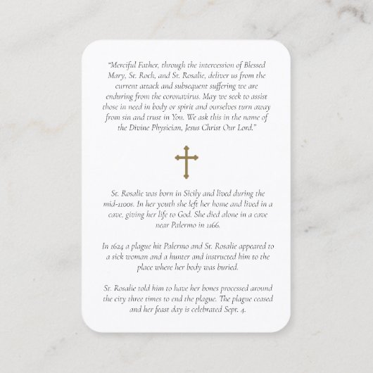 Begrafenismonument St Rosalia Gebed Sympathie Kaar Visitekaartje (Achterkant)