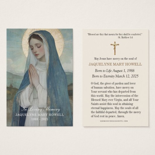 Begrafenismonument Verdrietige Maria biddend Visitekaartje (Voorkant /achterkant)