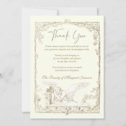 Begrafenismonument Vintage Engel Religious Bedankkaart (Voorkant)