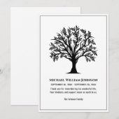begrafenismonument zwart en witte levensboom bedankkaart (Voorkant / Achterkant)