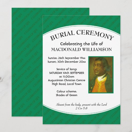 BEGRAFENISPLECHTIGHEID | Foto | Green | begrafenis Kaart (Voorkant / Achterkant)