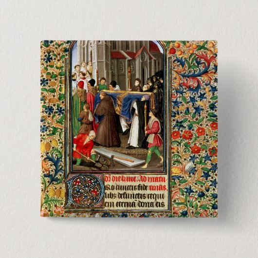 begrafenisproces met graafmachines vierkante button 5,1 cm (Voorkant)
