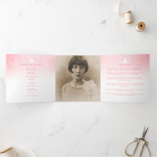 Begrafenisprogramma bestelling van service roze ro drieluik programma (Binnen)