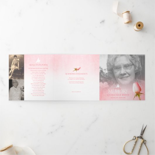 Begrafenisprogramma bestelling van service roze ro drieluik programma (Buitenkant)