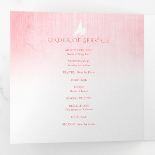 Begrafenisprogramma bestelling van service roze ro drieluik programma (Binnenzijde eerst)
