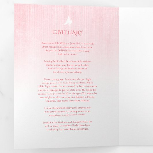 Begrafenisprogramma bestelling van service roze ro drieluik programma (Binnenzijde eerst)