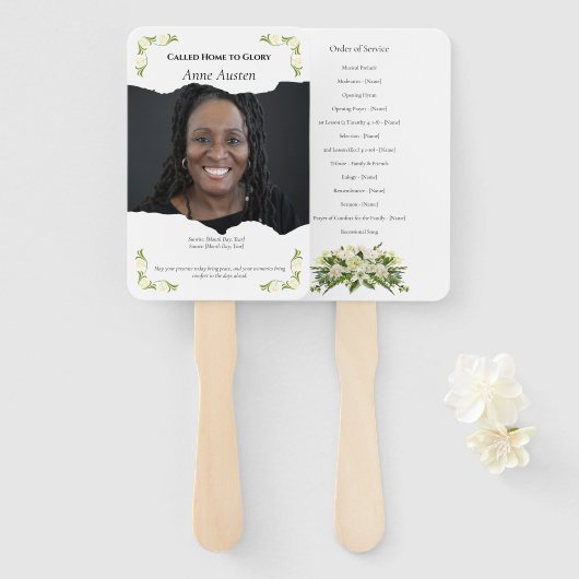Begrafenisprogramma Fan – Memorial Keepsake Handwaaier (Voorkant en achterkant)