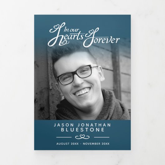 Begrafenisprogramma in ons hart donkerblauw drieluik programma (Cover)